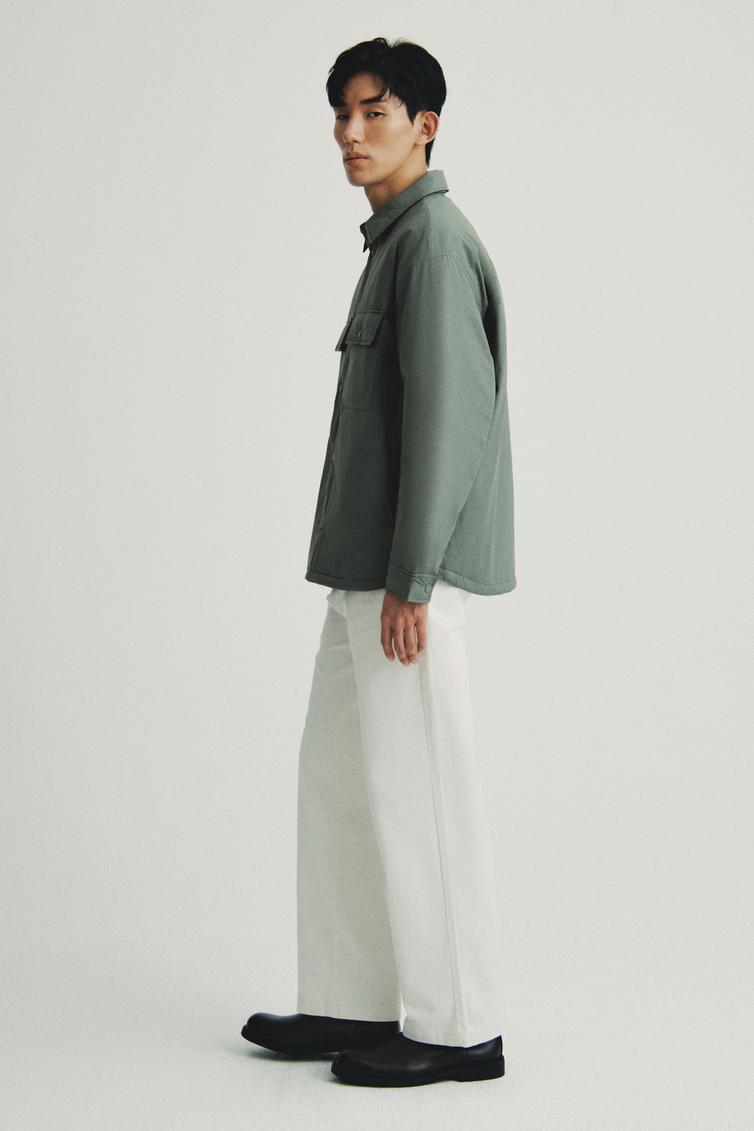 발수 코팅 패딩 오버셔츠 - 더스티 그린/브라운 블랙 - 4