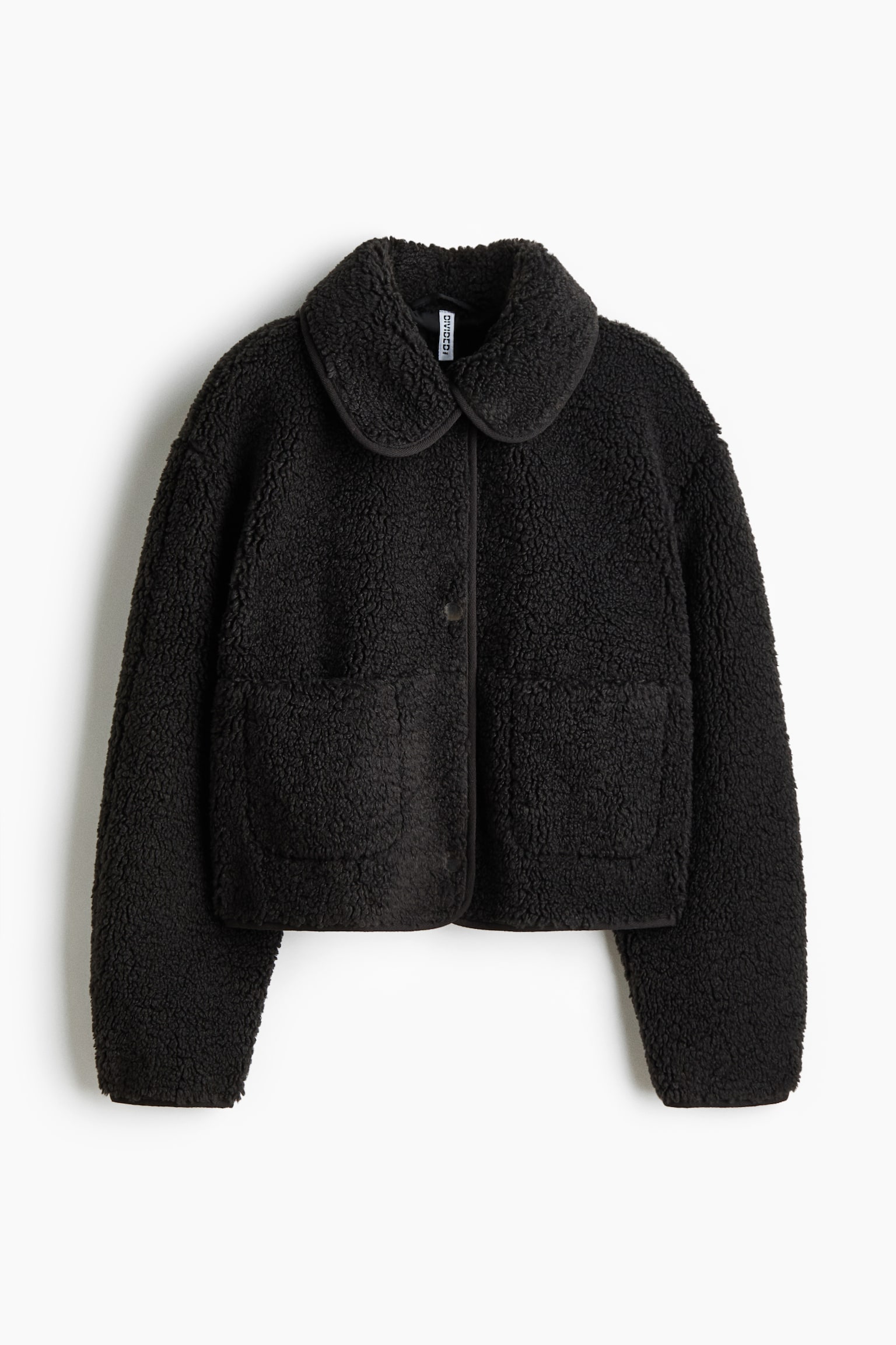 Collared teddy jacket - Black/Light beige