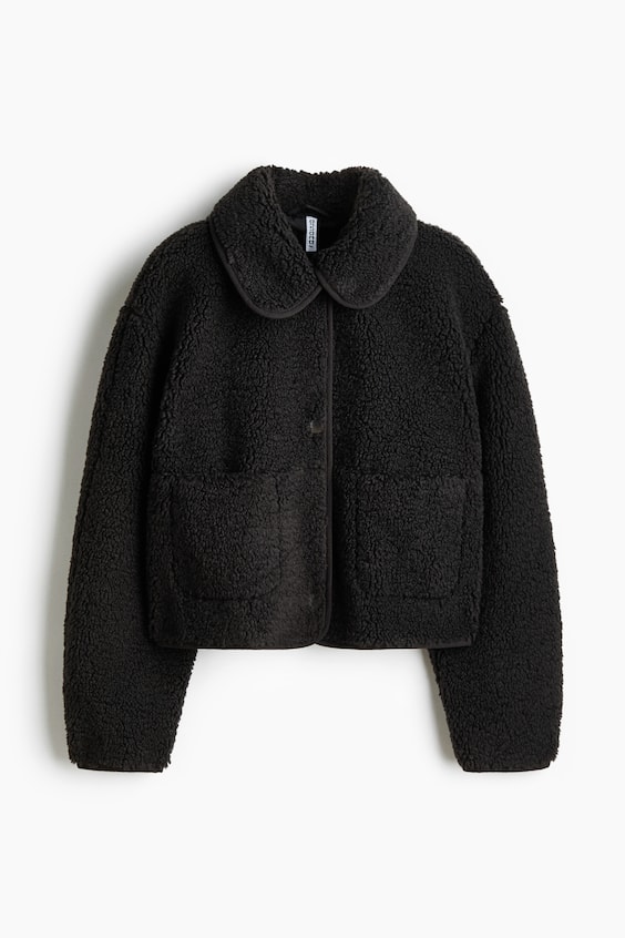 Женские куртки H&M Teddy Fleece Jacket with Collar