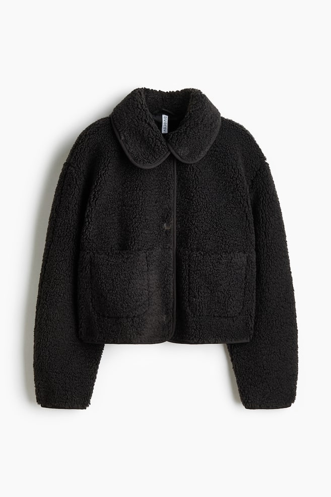Teddyjacke mit Kragen - Schwarz/Hellbeige - 1