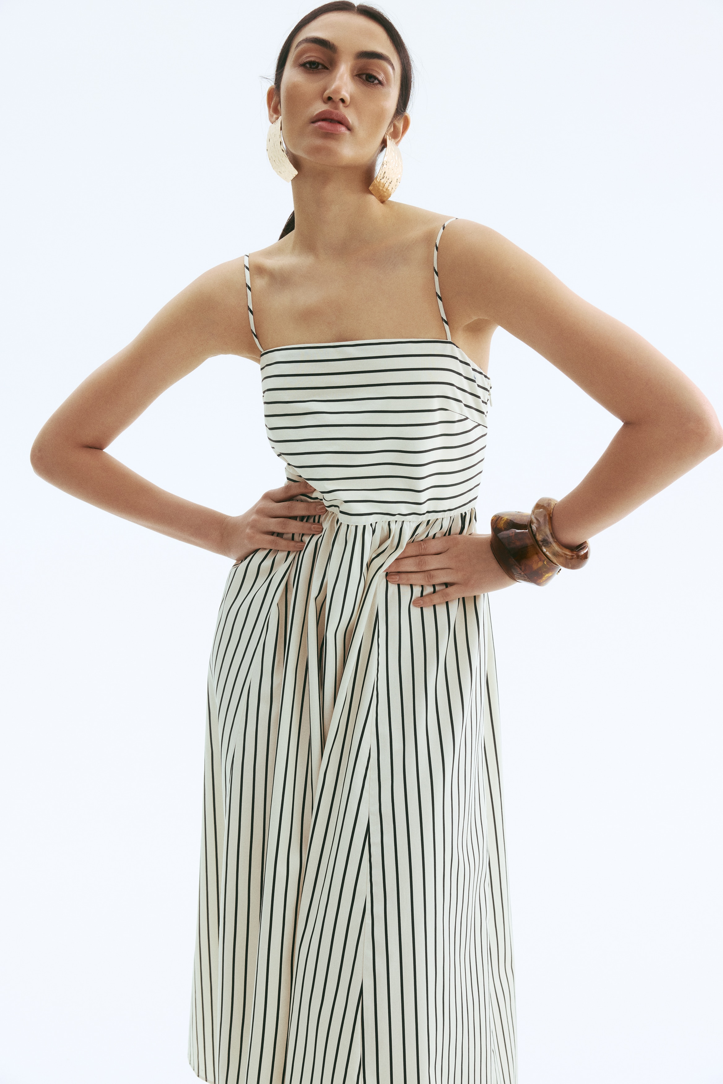 Women's Cream/striped Cotton strappy dress | H&M US