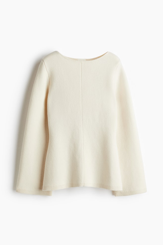 Bluză din lână cu peplum - Bej-deschis/Negru/Bej-deschis melanj - 1