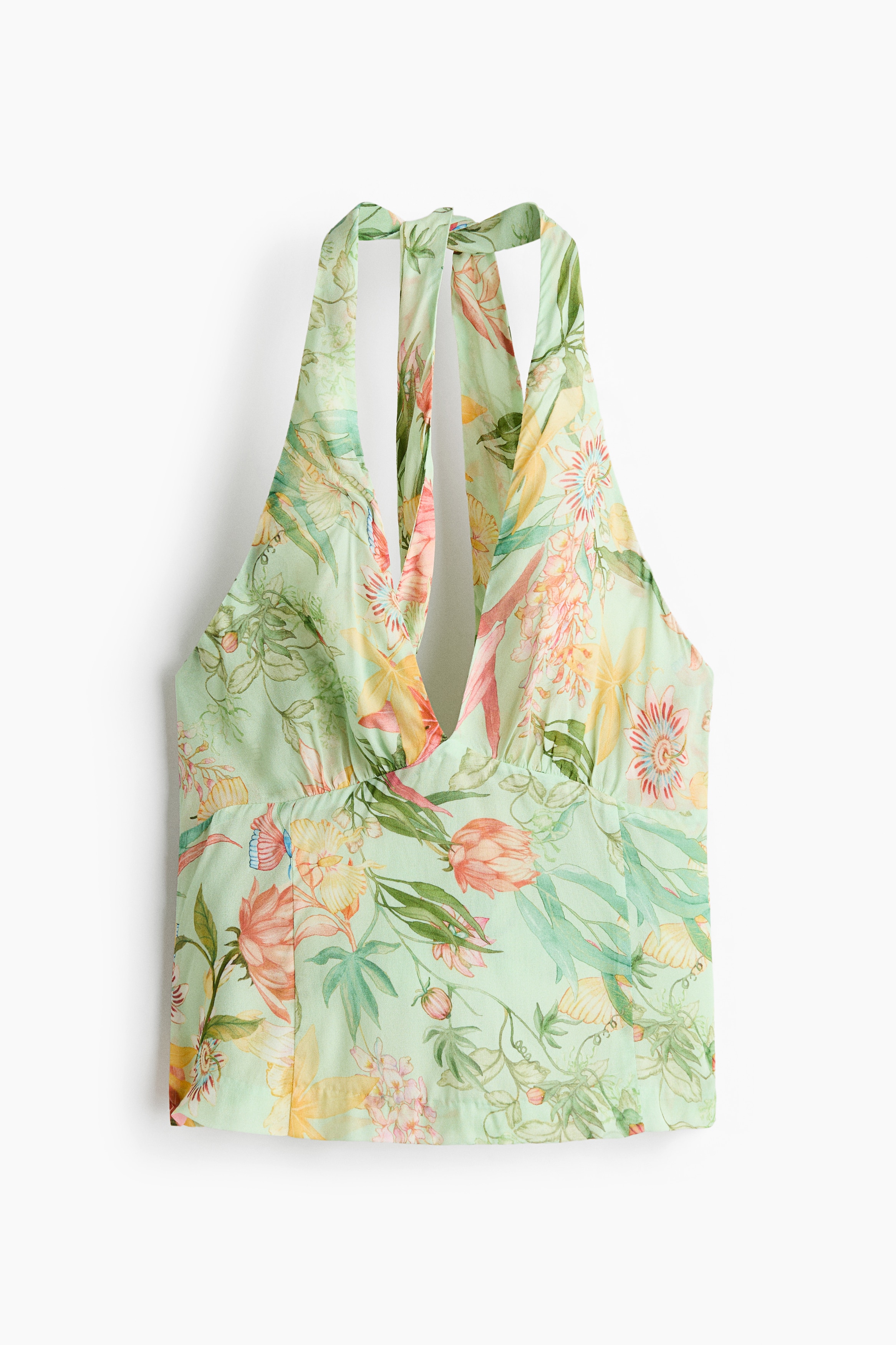 Viscose halterneck top - Light green/Floral