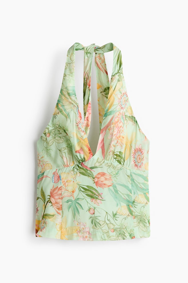 Viscose Halterneck Top - Light green/floral - 1