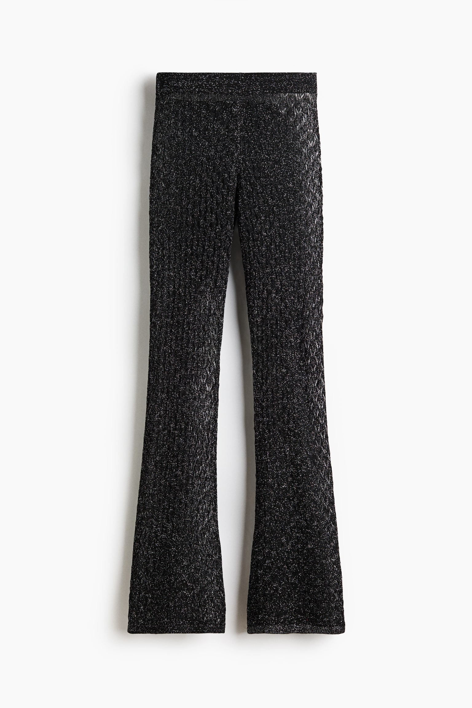 Shimmering pointelle-knit trousers - Black - 1