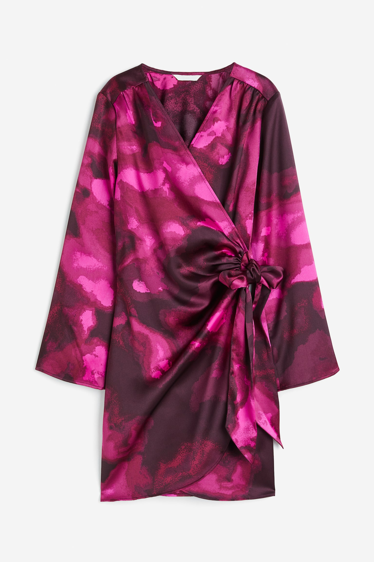 Satin wrap dress - Dark pink/Patterned - 1