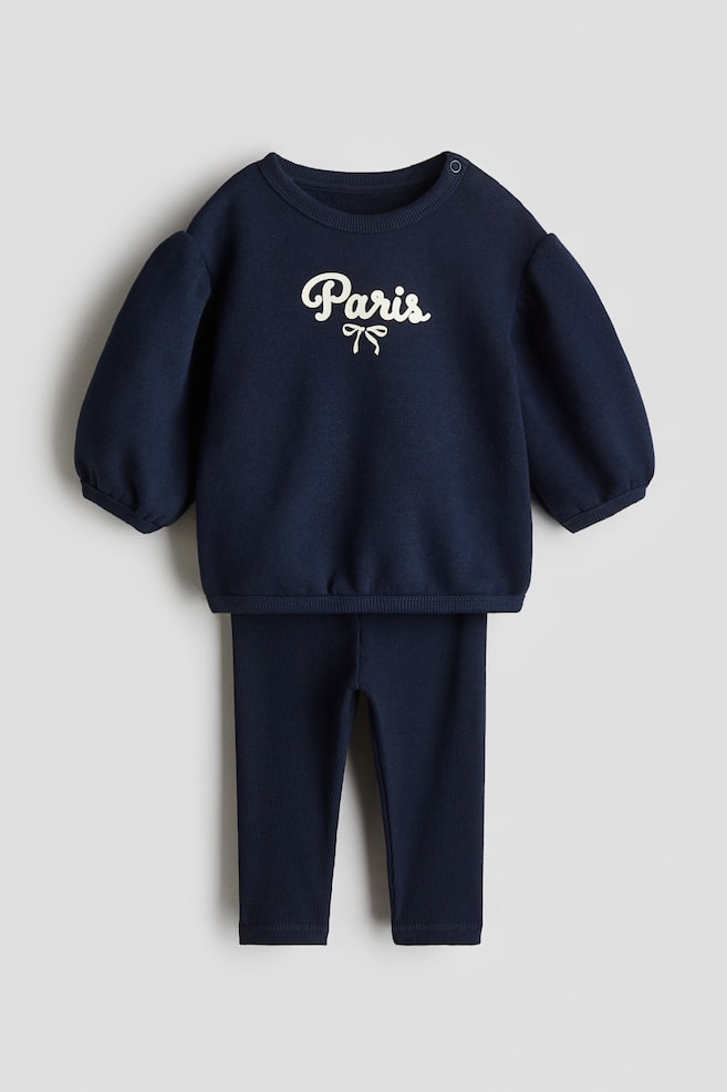 Ensemble imprimé 2 pièces - Bleu marine/Paris/Rose clair/fleuri - 1