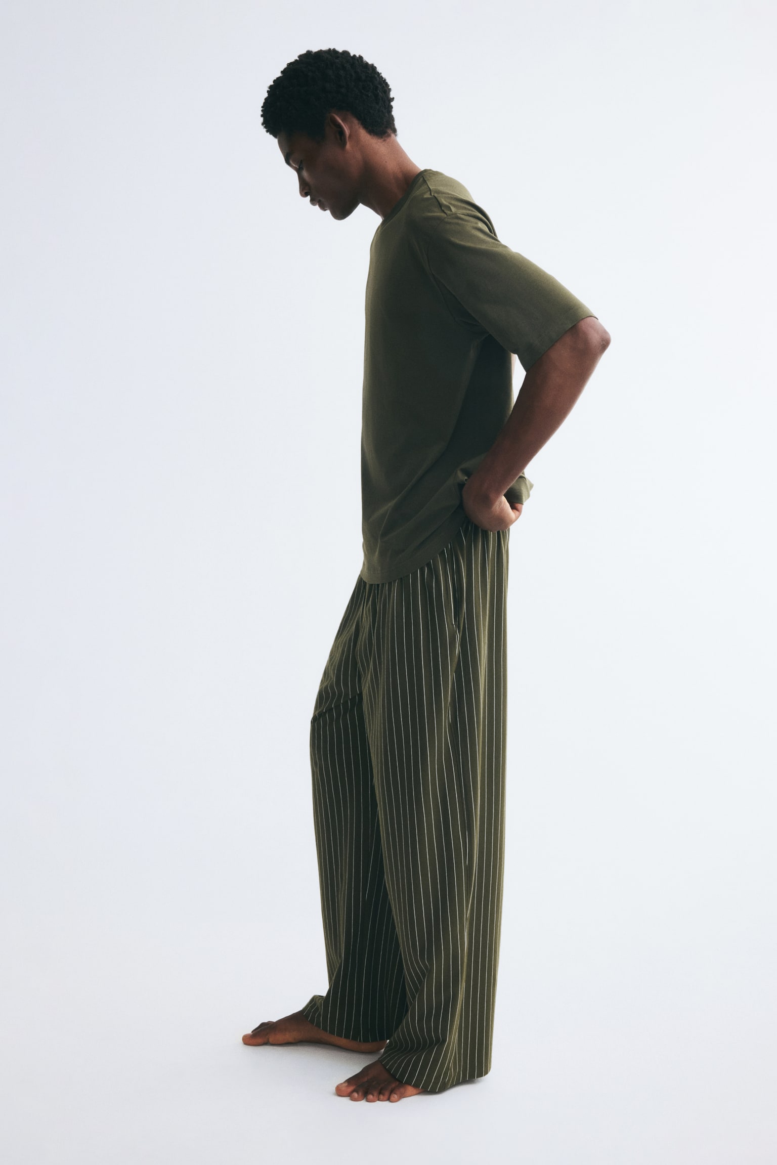 Футболки Relaxed-Fit для мужчин — H&M, цвет: Хаки зелёный / Полосатый — фото 6