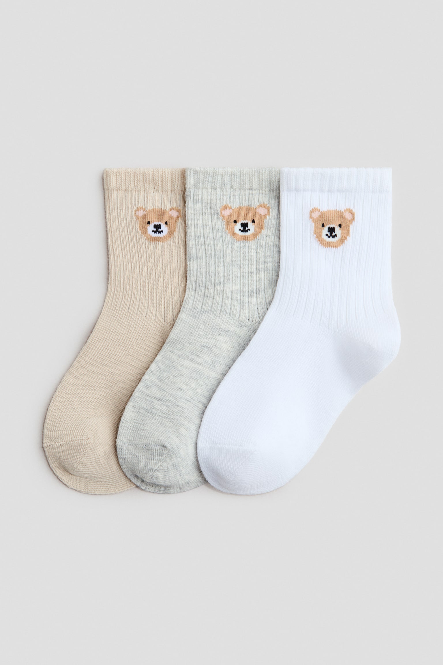 3-pack socks - Beige/orsetto/Rosa/mele/Beige/animali/Bianco/righe/Rosa chiaro/giallo/Grigio/cani/Giallo chiaro/rosa chiaro/Grigio/bianco