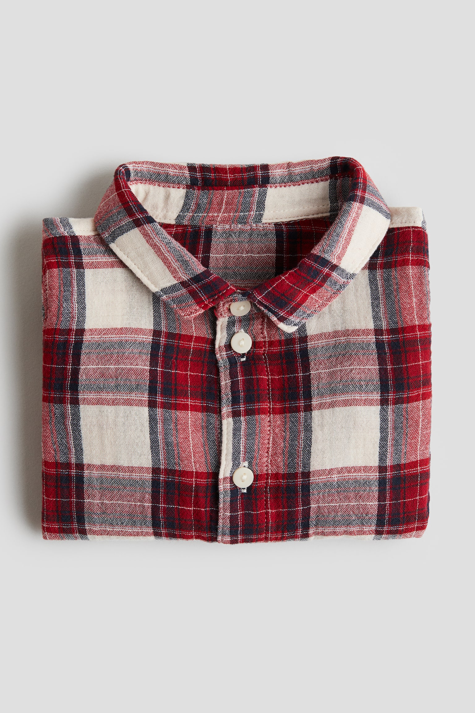 Cotton muslin shirt - Red/Checked/White/Fir trees - 2