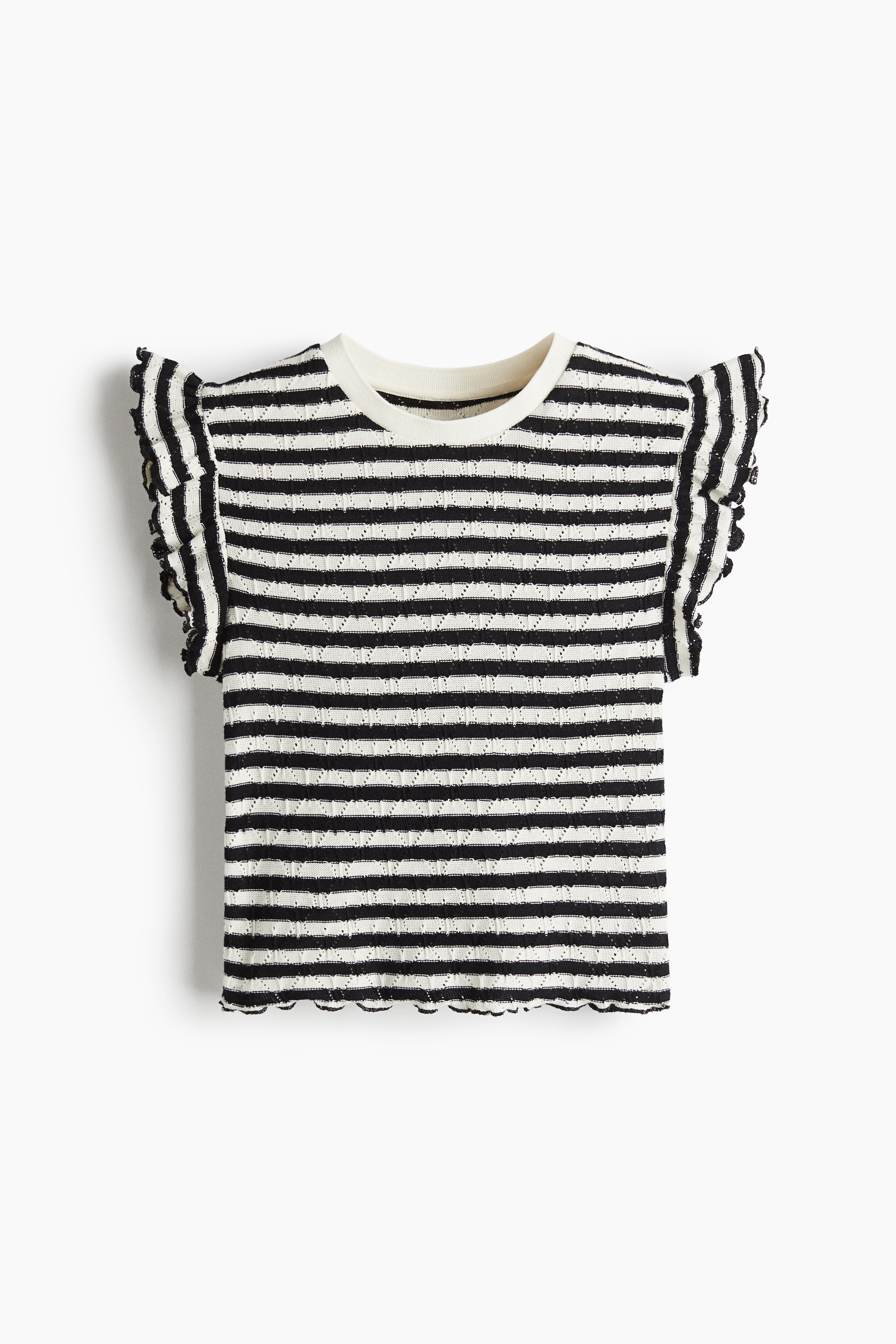 荷葉袖上衣 - 白色/黑色條紋/白色