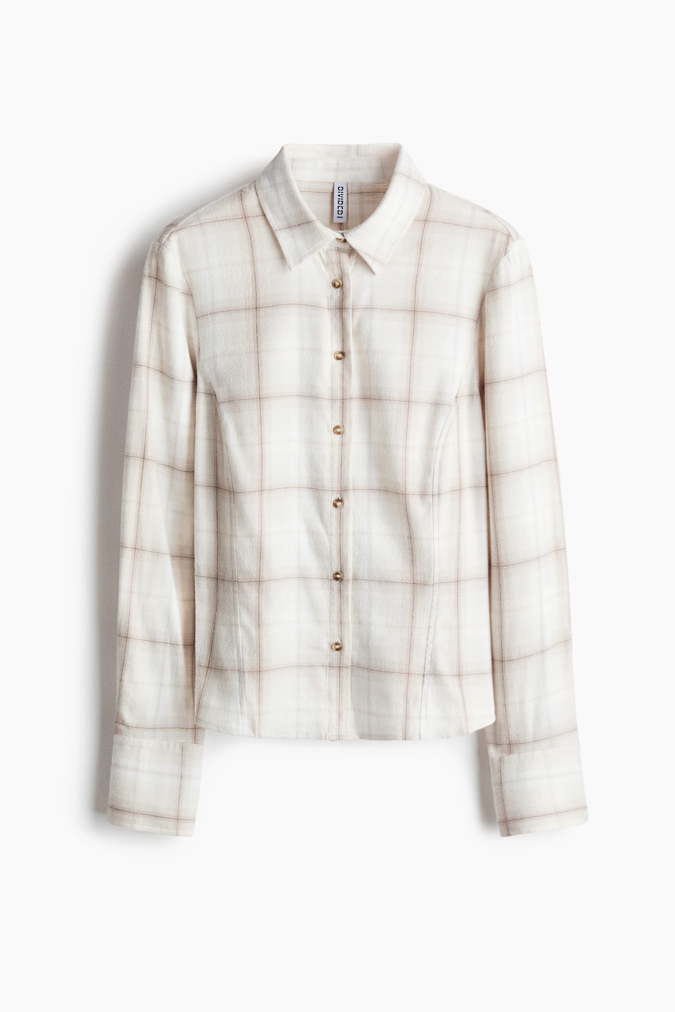 Figurbetonte Flanellbluse - Weiß/Kariert/Dunkelbraun/Kariert