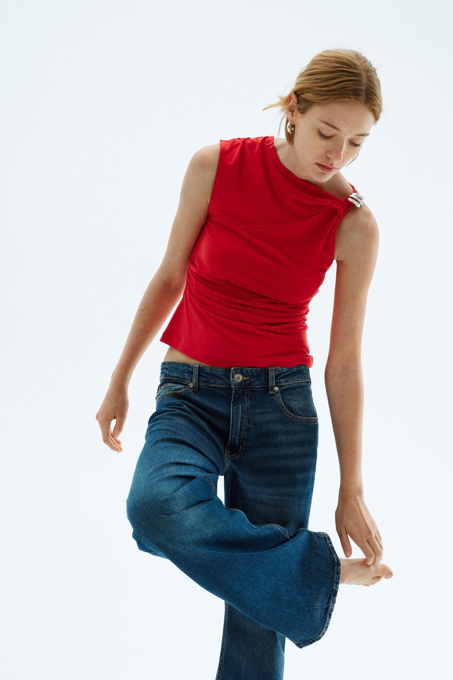 Drapeli Üst - Kırmızı/Beyaz/Siyah - 3