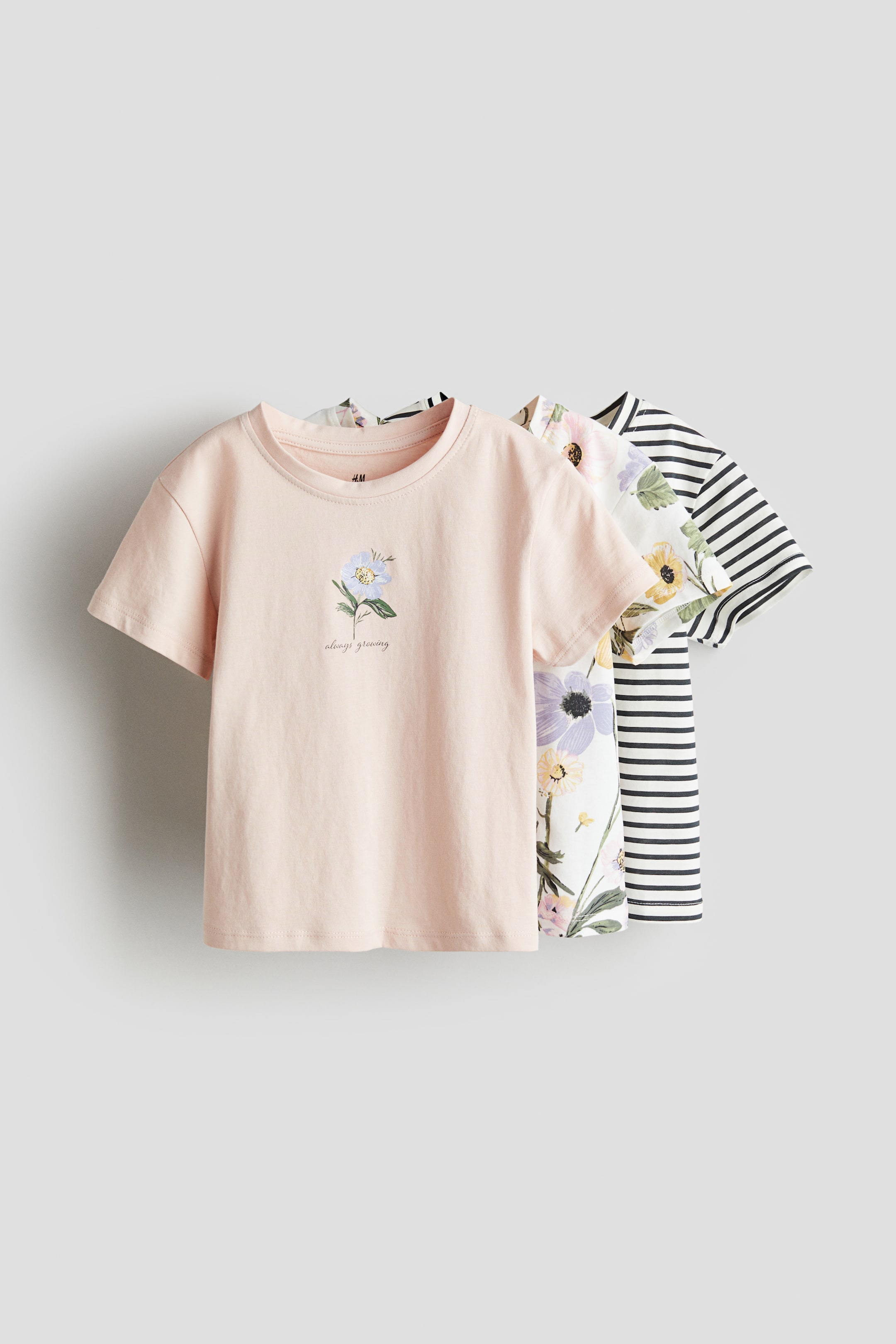 View larger image: 3-pack Cotton Jersey Tees - Light pink/Flower - Kids | H&M AU 1