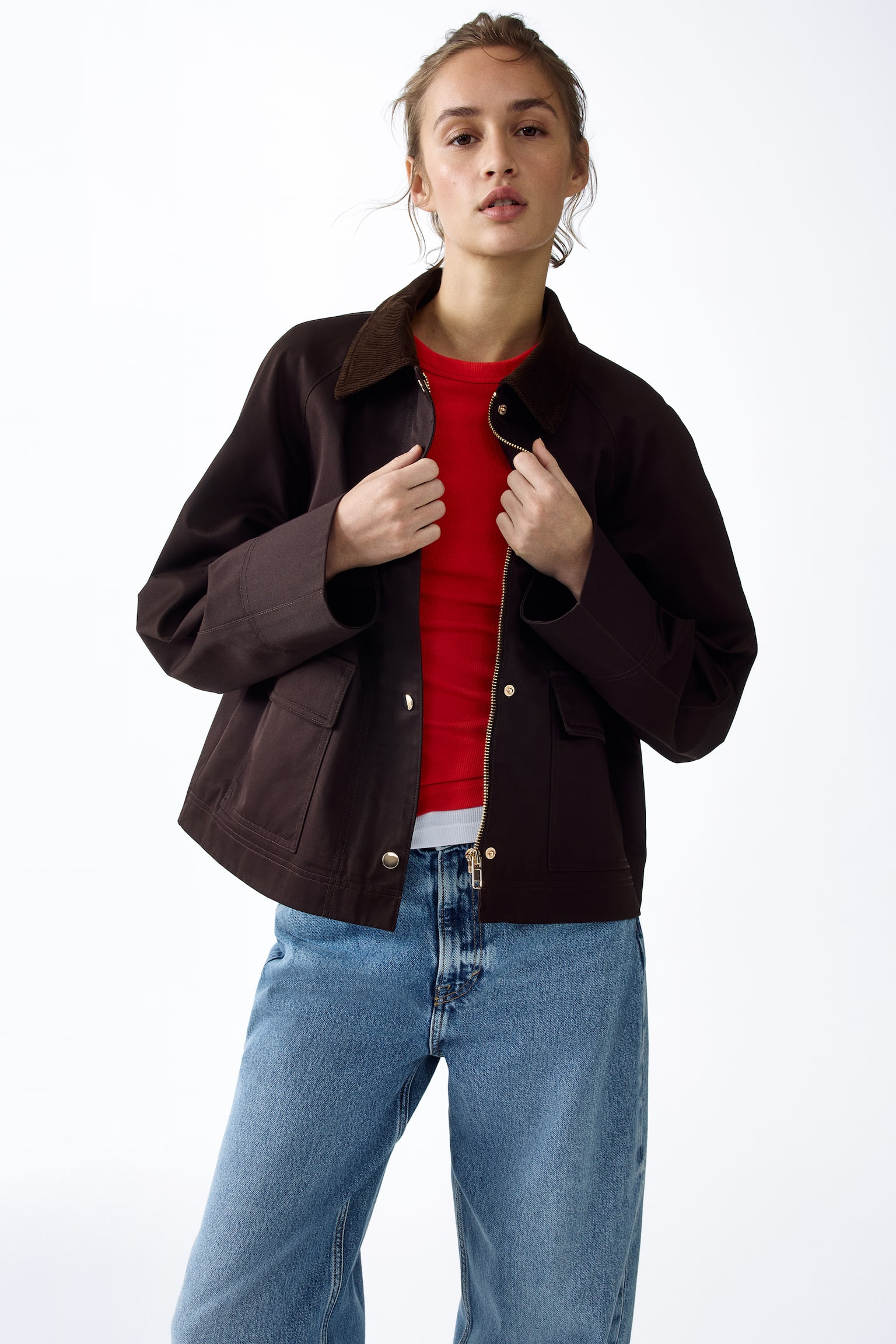 Corduroy-collar jacket - Dark brown/Dark khaki green/Navy blue - 1