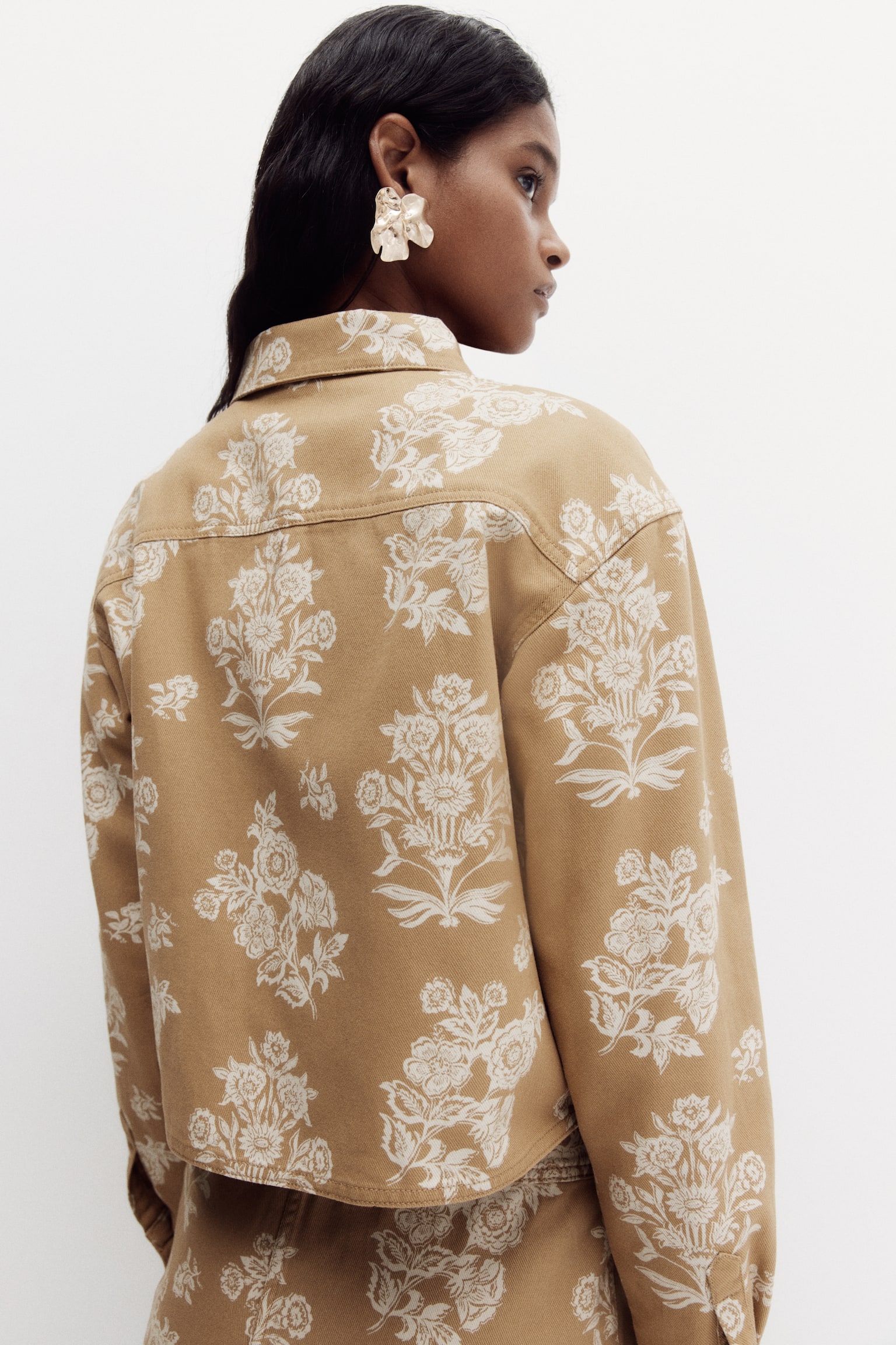 Cotton twill utility shirt - Beige/Floral - 7