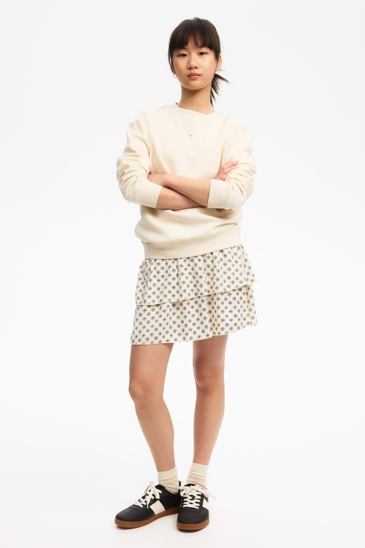 Patterned tiered skirt - Light beige/Patterned - 1