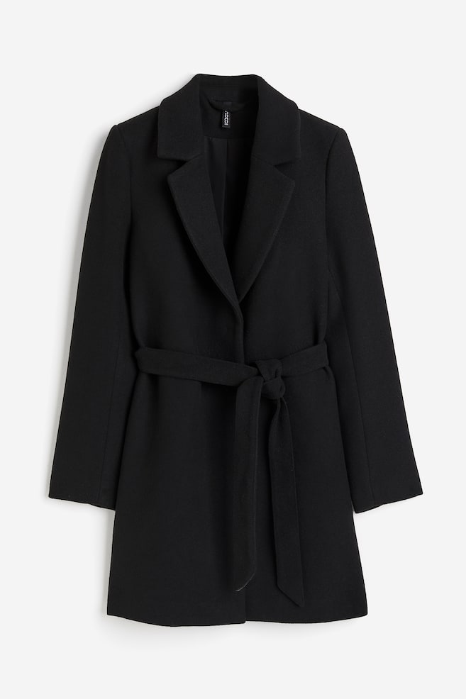 Tie-belt coat - Black/Beige/Dark grey/Beige/Dogtooth-patterned - 2