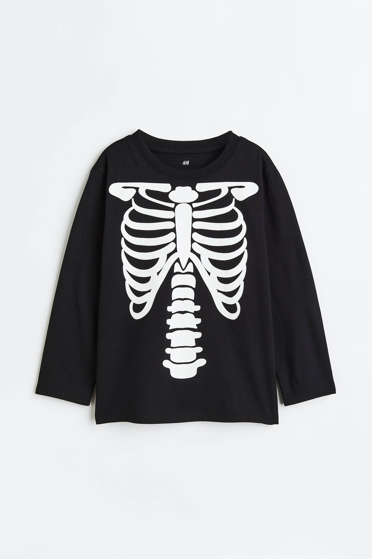 Printed jersey top - Black/Skeleton - Kids | H&M GB