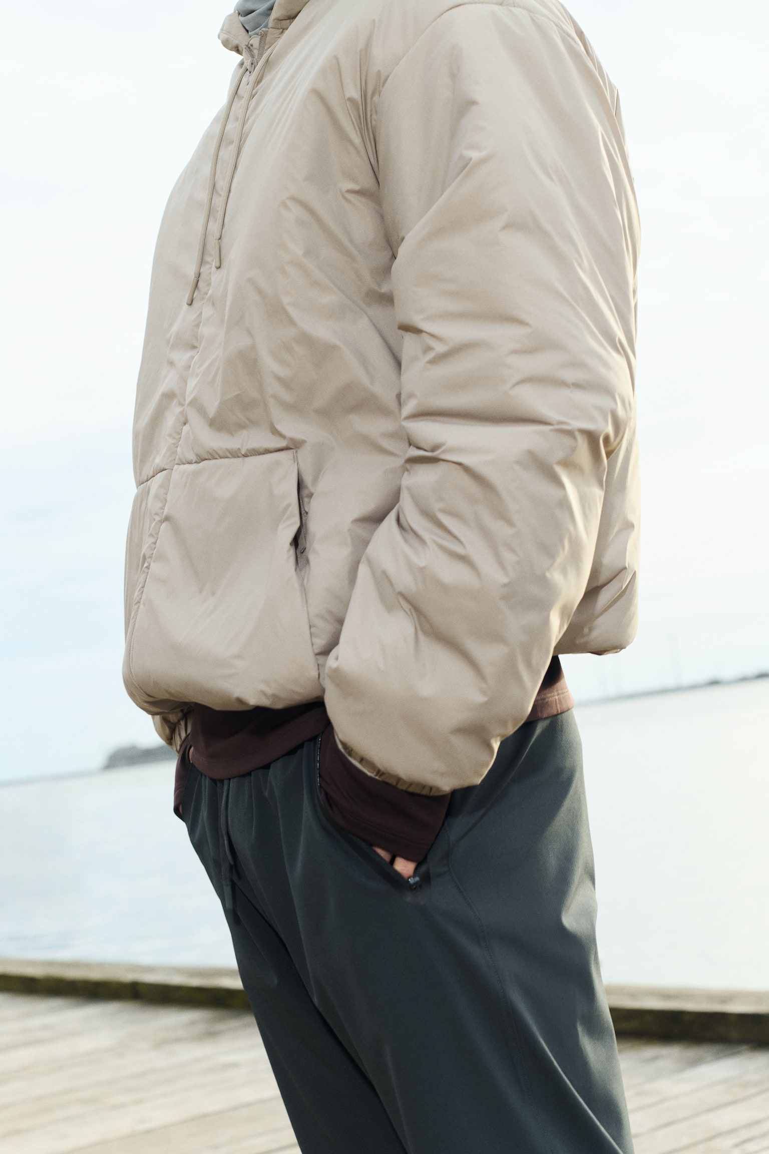 Windproof & water-repellent padded jacket - Light beige/Black - 6