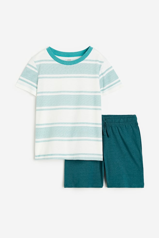2-piece cotton set - Turquoise/Striped/Brown/Striped - 1