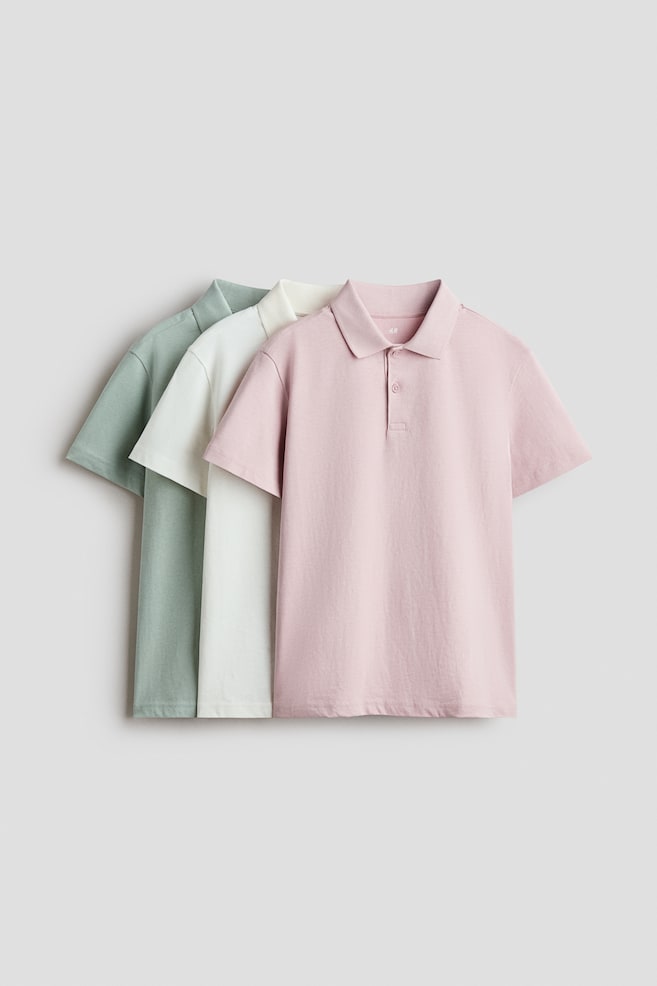 3-pack cotton polo shirts - Light dusty pink/Cream - 1