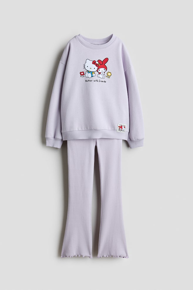 2-piece Printed Set - Light purple/Hello Kitty/Dark gray/Lilo & Stitch/Light gray melange/CapyFun - 1