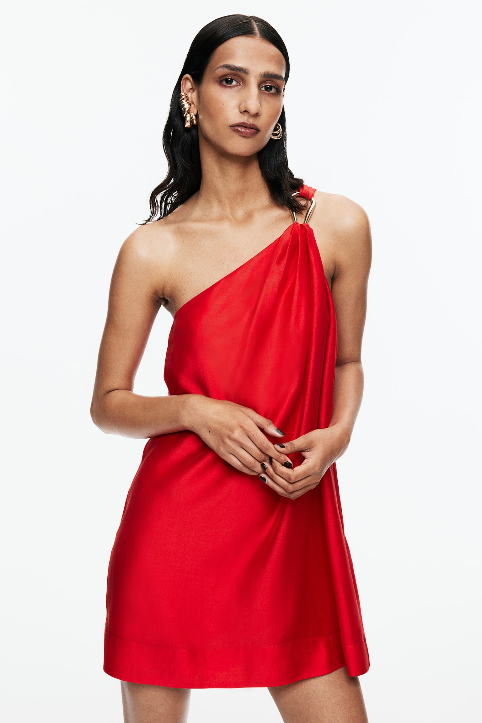 One-shoulder mini dress - Bright red - 1