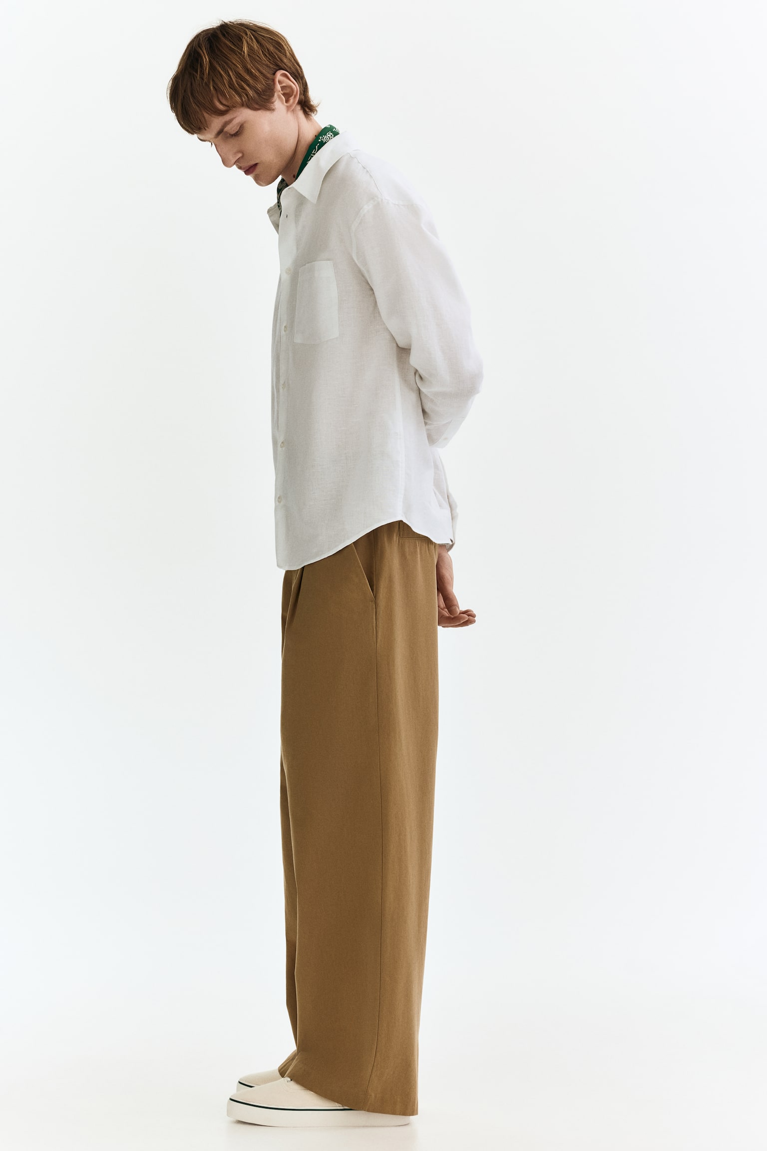 Сорочка Relaxed Fit на основі льону - Білий/Світло-блакитний/Темно-коричневий - 7