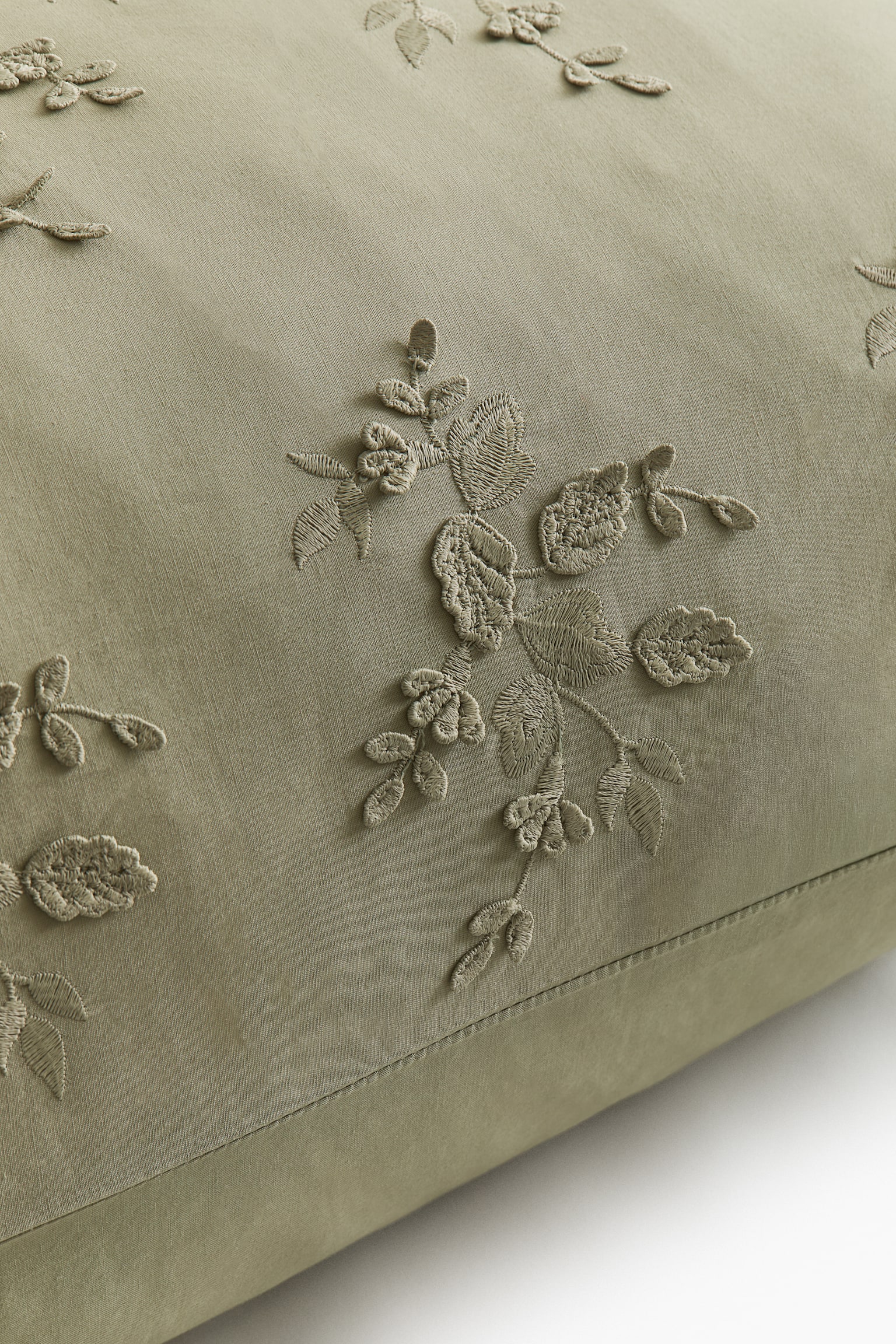 Embroidery-detail cotton pillowcase - Light khaki green/Floral/Light beige/Floral/White/Floral/Light yellow/Floral - 4