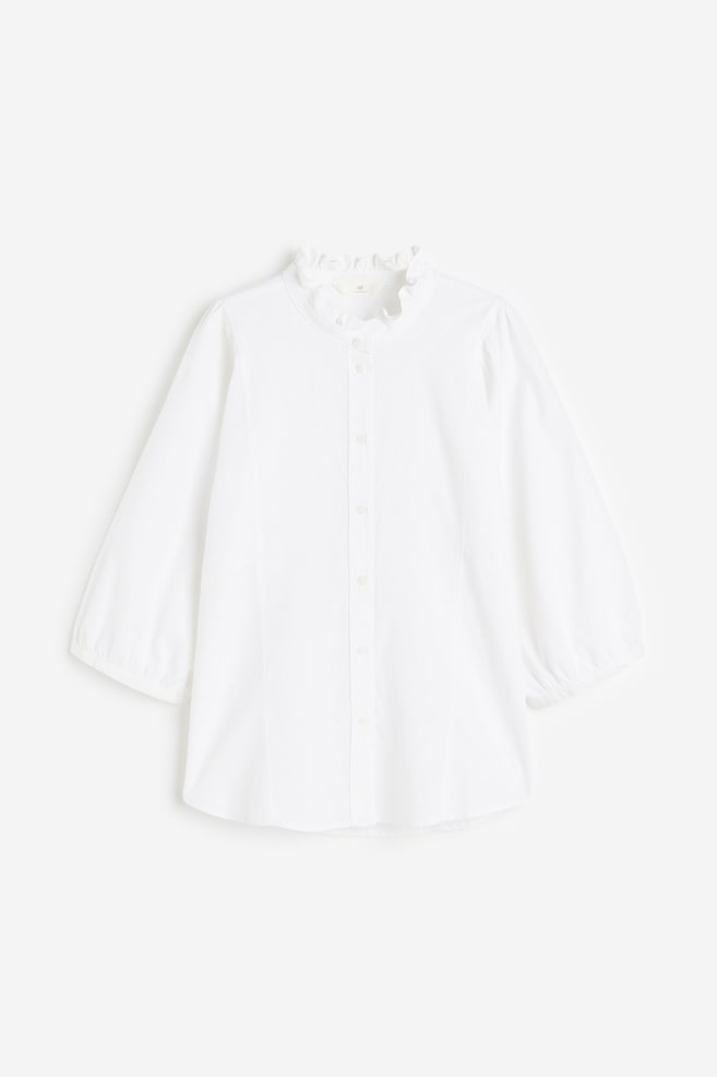 Linen-blend frill-trimmed blouse - White/Sage green - 2