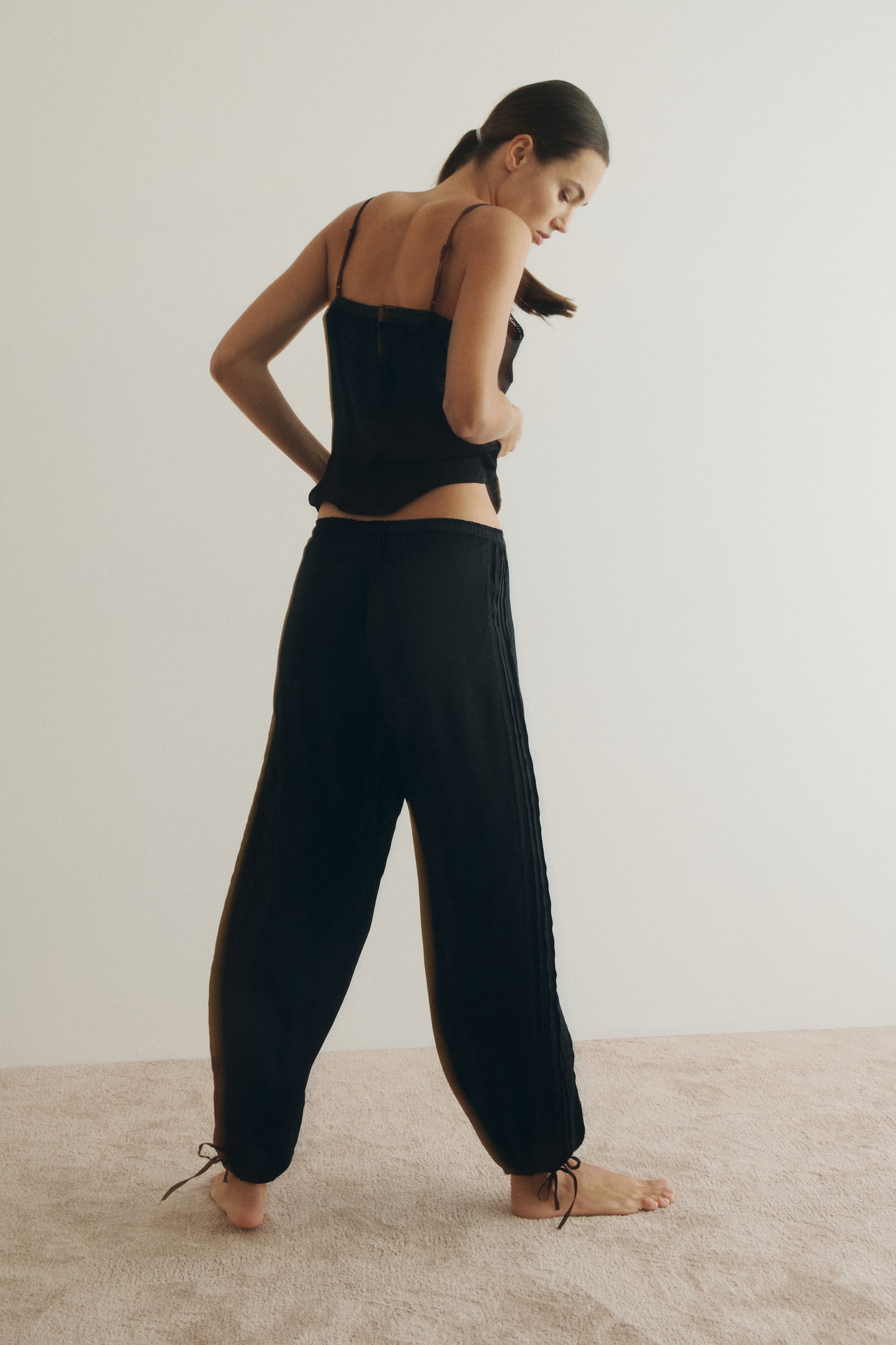 Viscose satin trousers - Black/Brown - 3