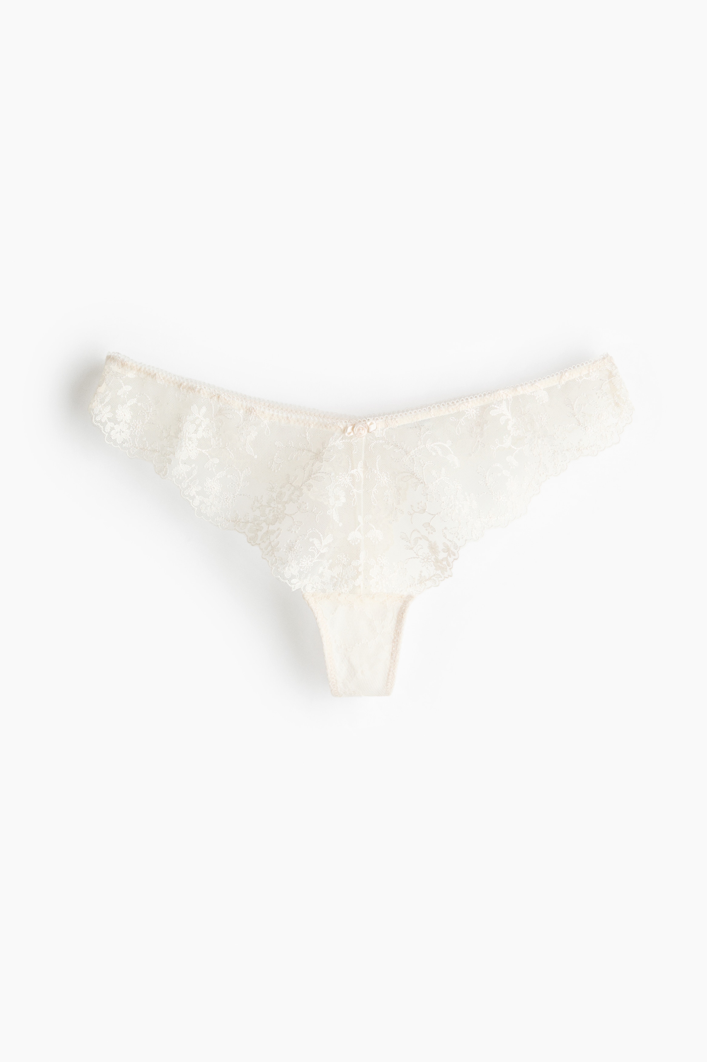 Embroidered G-string - White/Dark brown/Powder pink