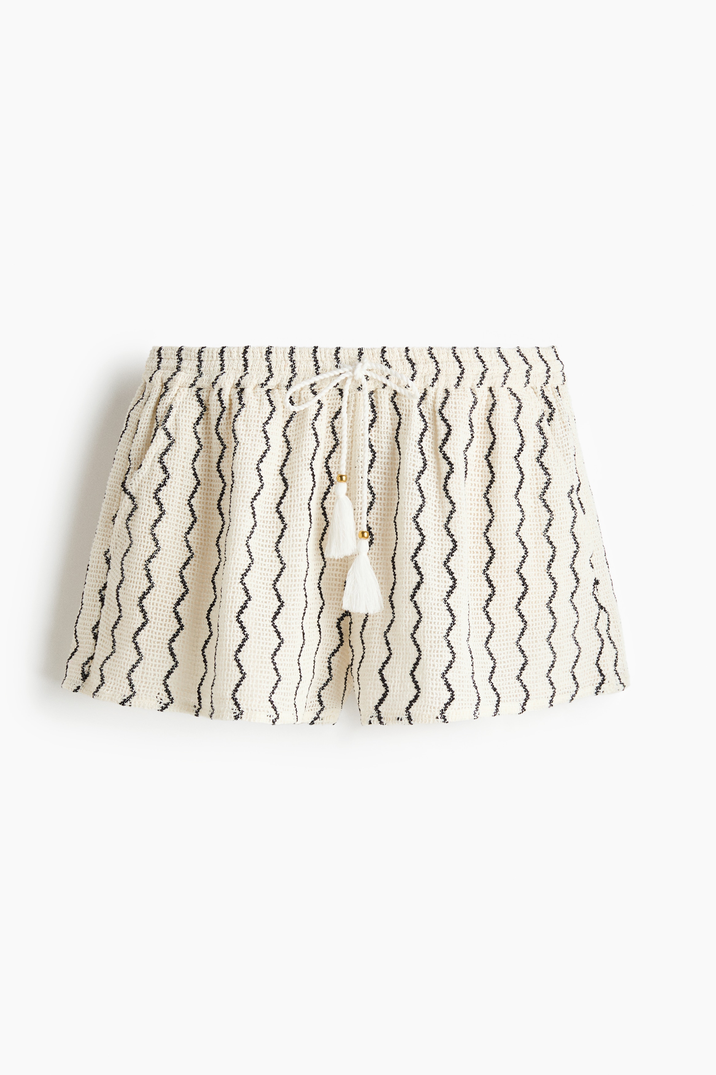 Crochet-Look Shorts - Cream/zigzag pattern/Black/striped