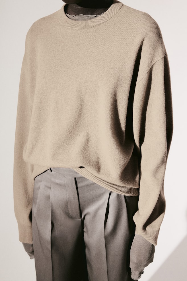 Oversized cashmere jumper - Dark beige/Navy blue - 1