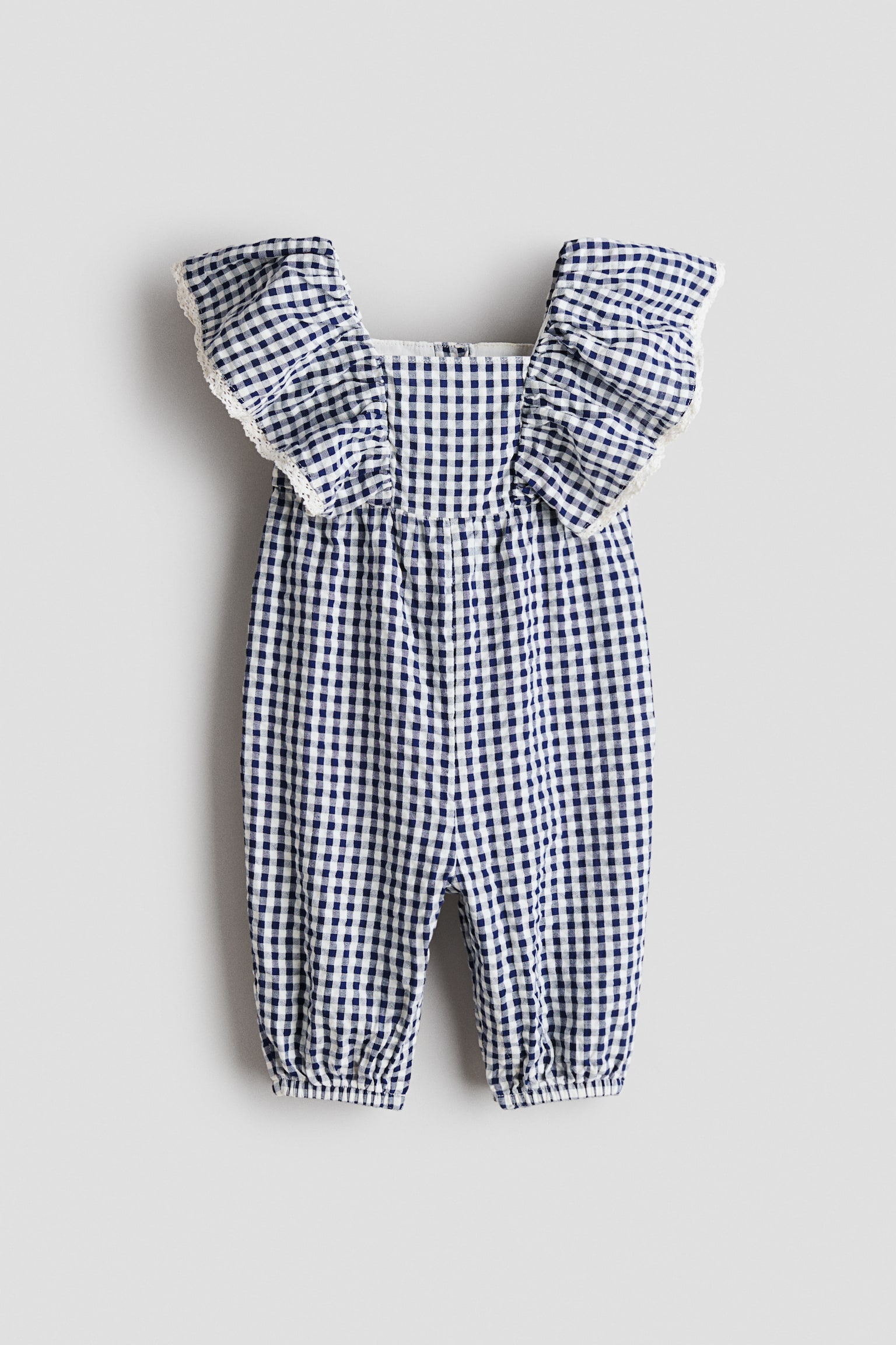 Seersucker romper suit - Navy blue/Gingham check - 1