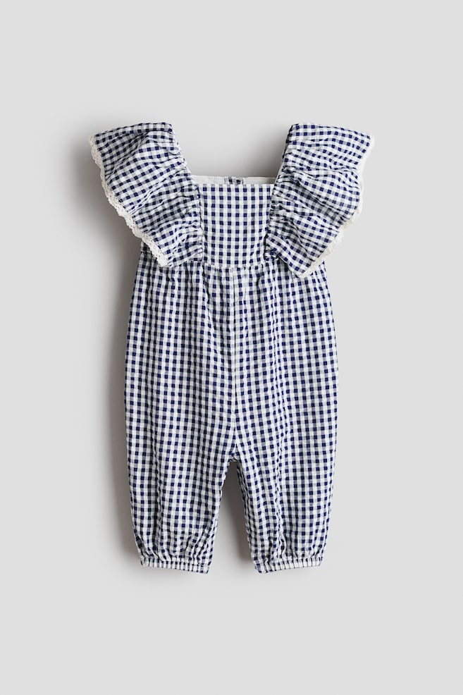 Strampleranzug aus Seersucker - Marineblau/Gingham-Karo - 1