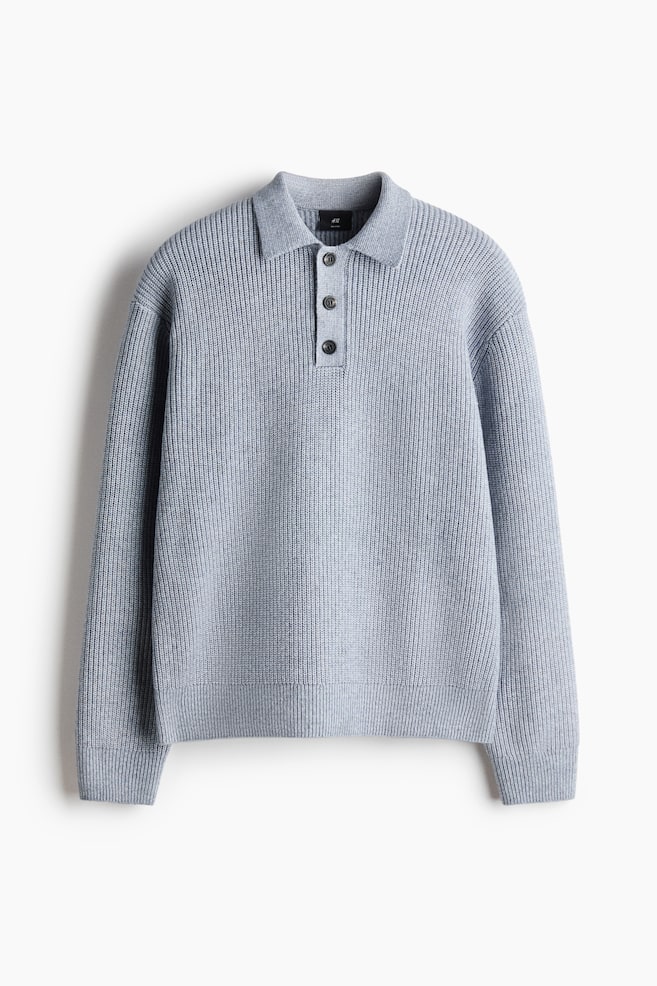 Relaxed Fit Knitted polo shirt - Light grey/Mole/Black - 1