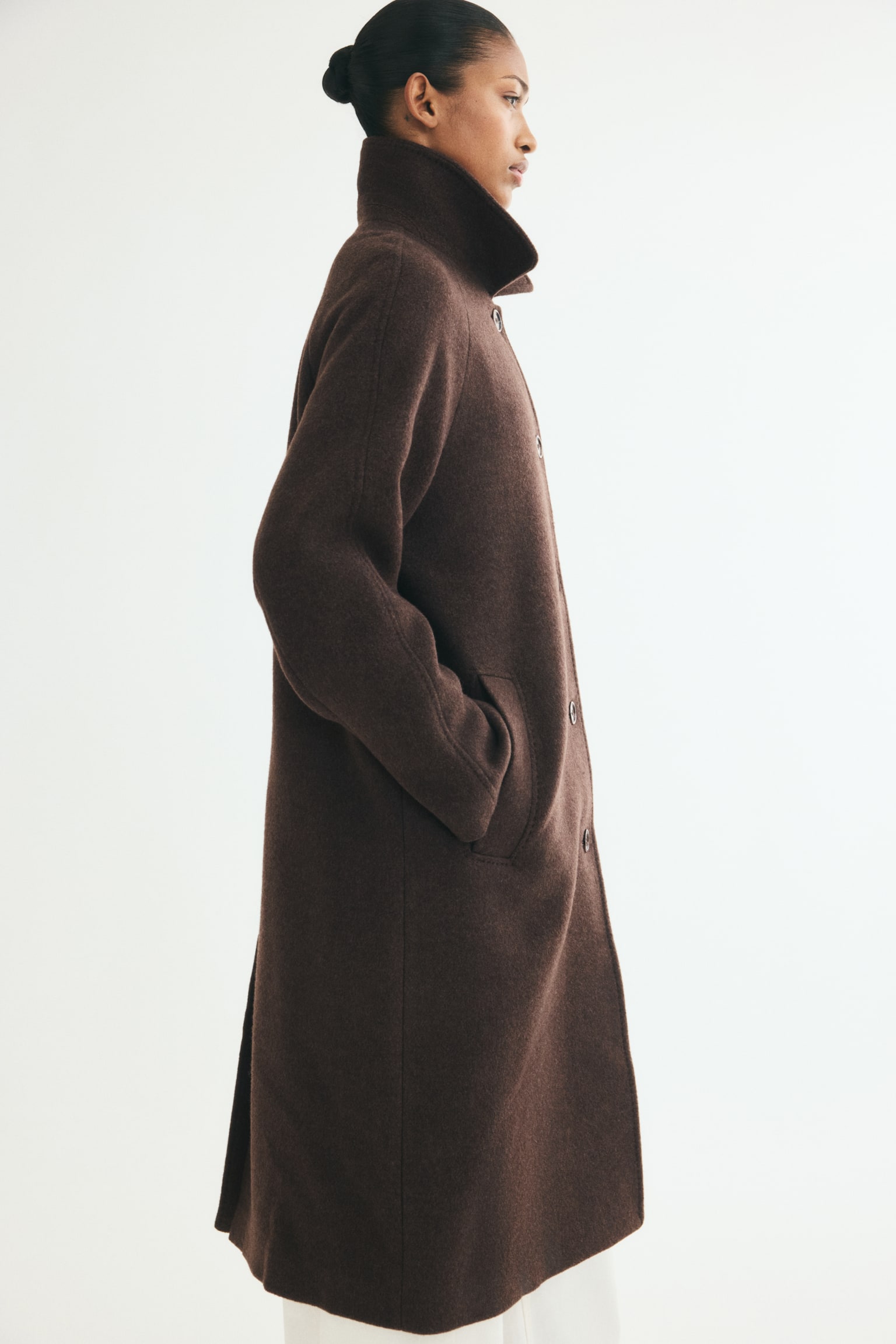 Женское пальто H&M Wool-Blend Car, цвет: Тёмный коричневый — фото 6