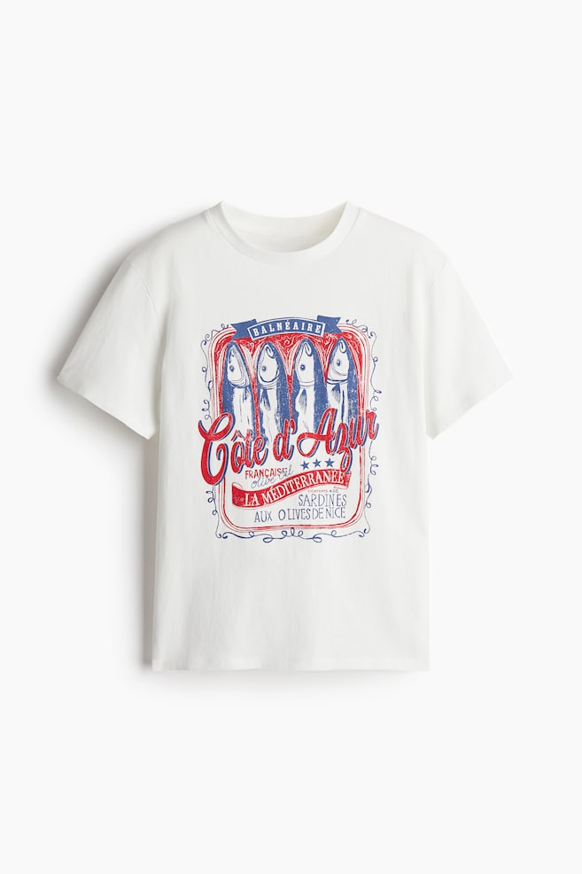 Motif-detail T-shirt - Cream/Sardines/Bright blue/Sicily - 1