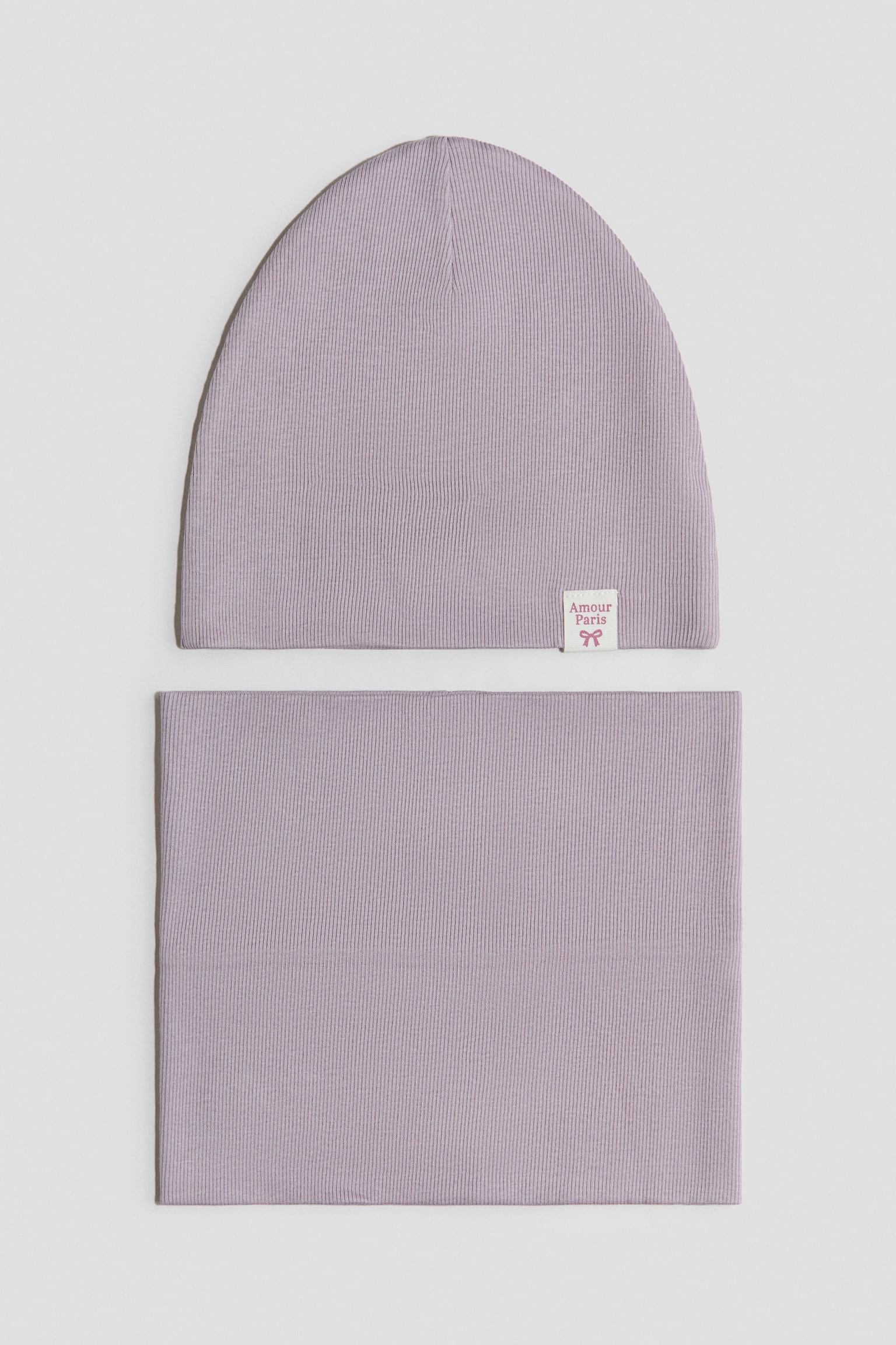 Ensemble 2 pièces bonnet et snood - Violet ancien/Rose/cœurs