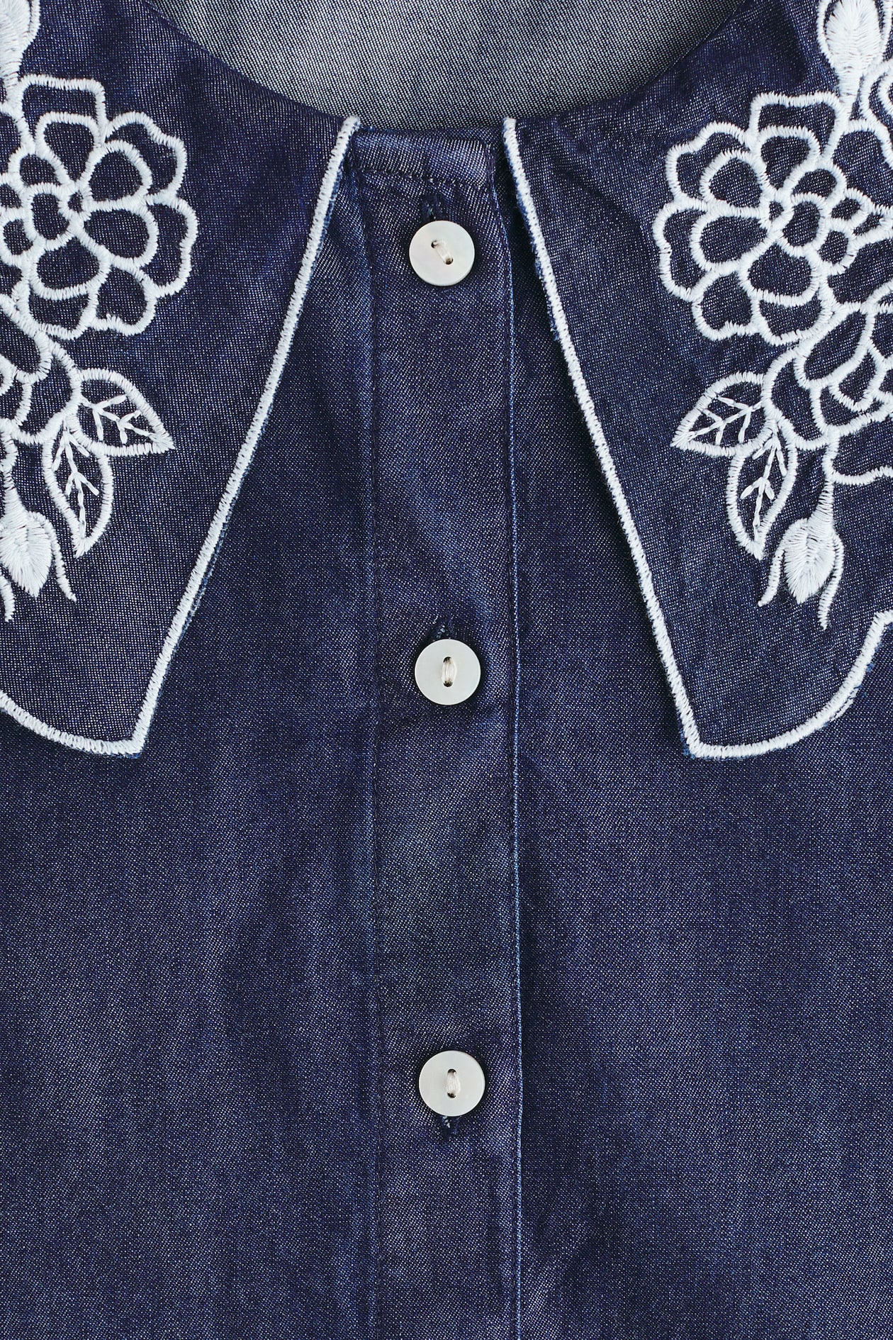 Embroidered-Collar Denim Blouse - image 4