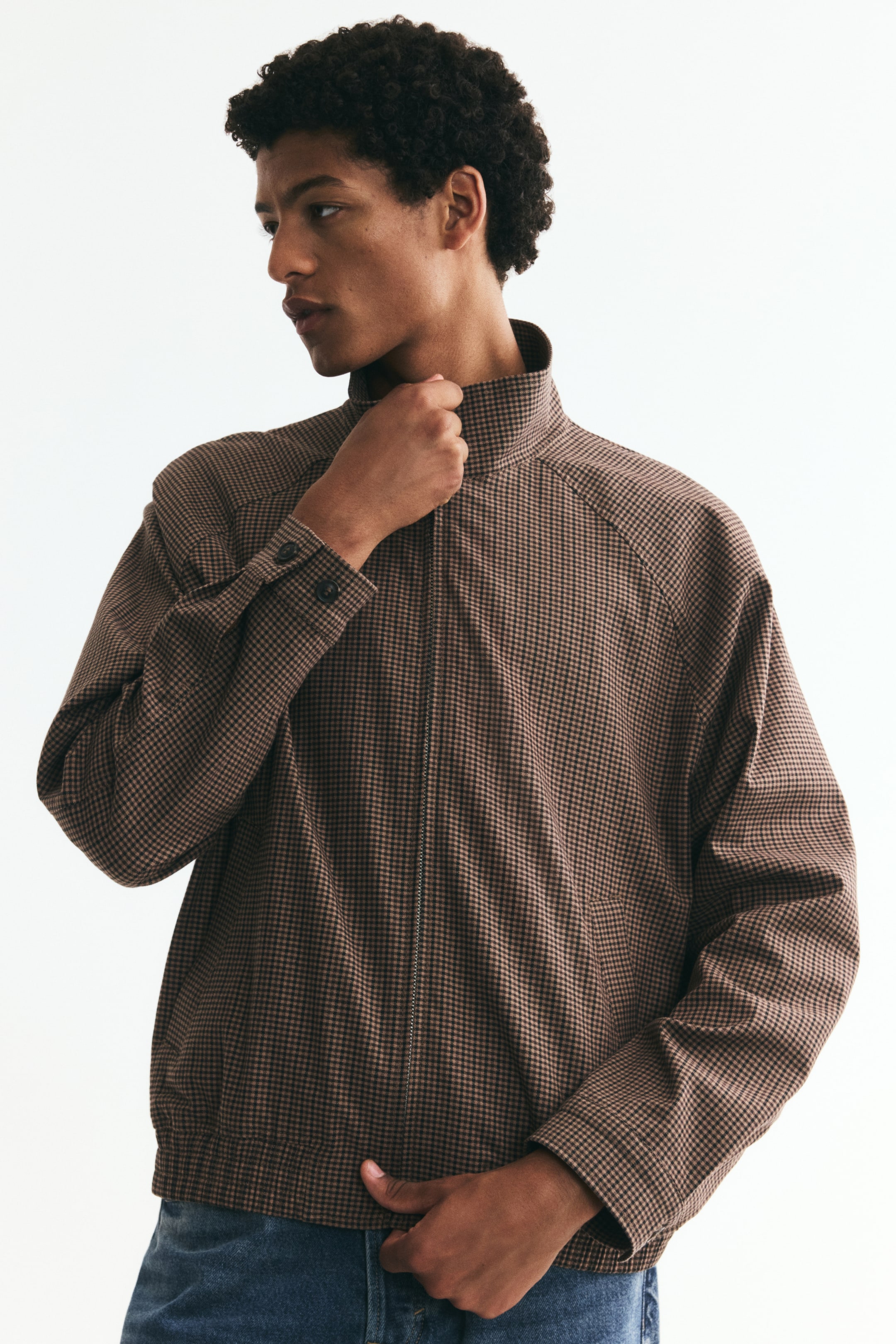 Xem ảnh lớn hơn: Áo khoác kiểu Harrington - Màu nâu/Hoa văn răng chó - Men | H&M VN 1