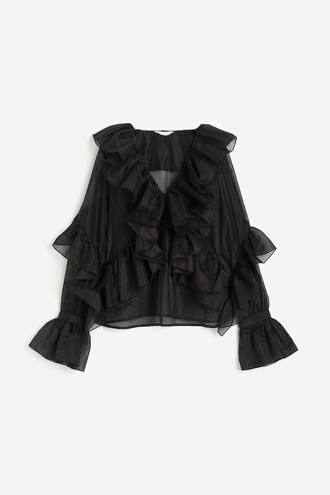 Flounce-trimmed blouse - Black - 2