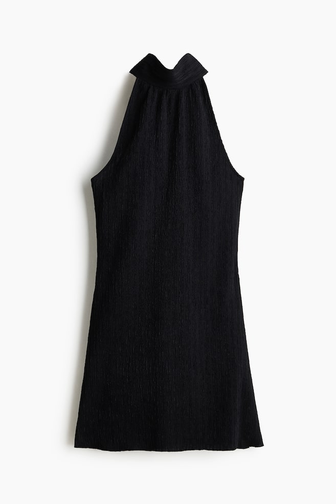 Krinklet halterneck-kjole - Sort/Mørk lilla - 1