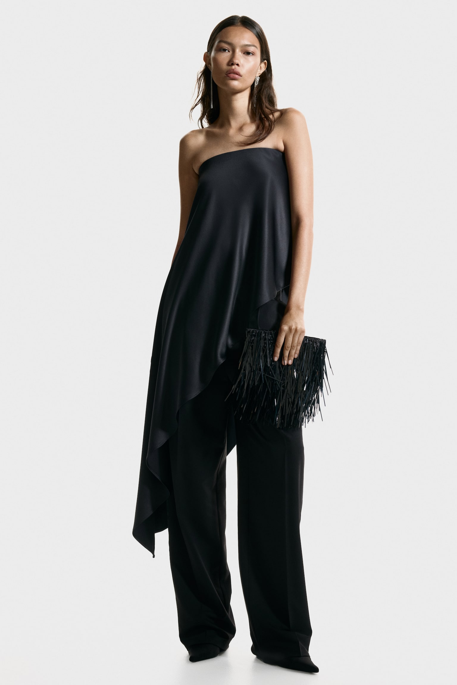 Satin bandeau top - Black - 1