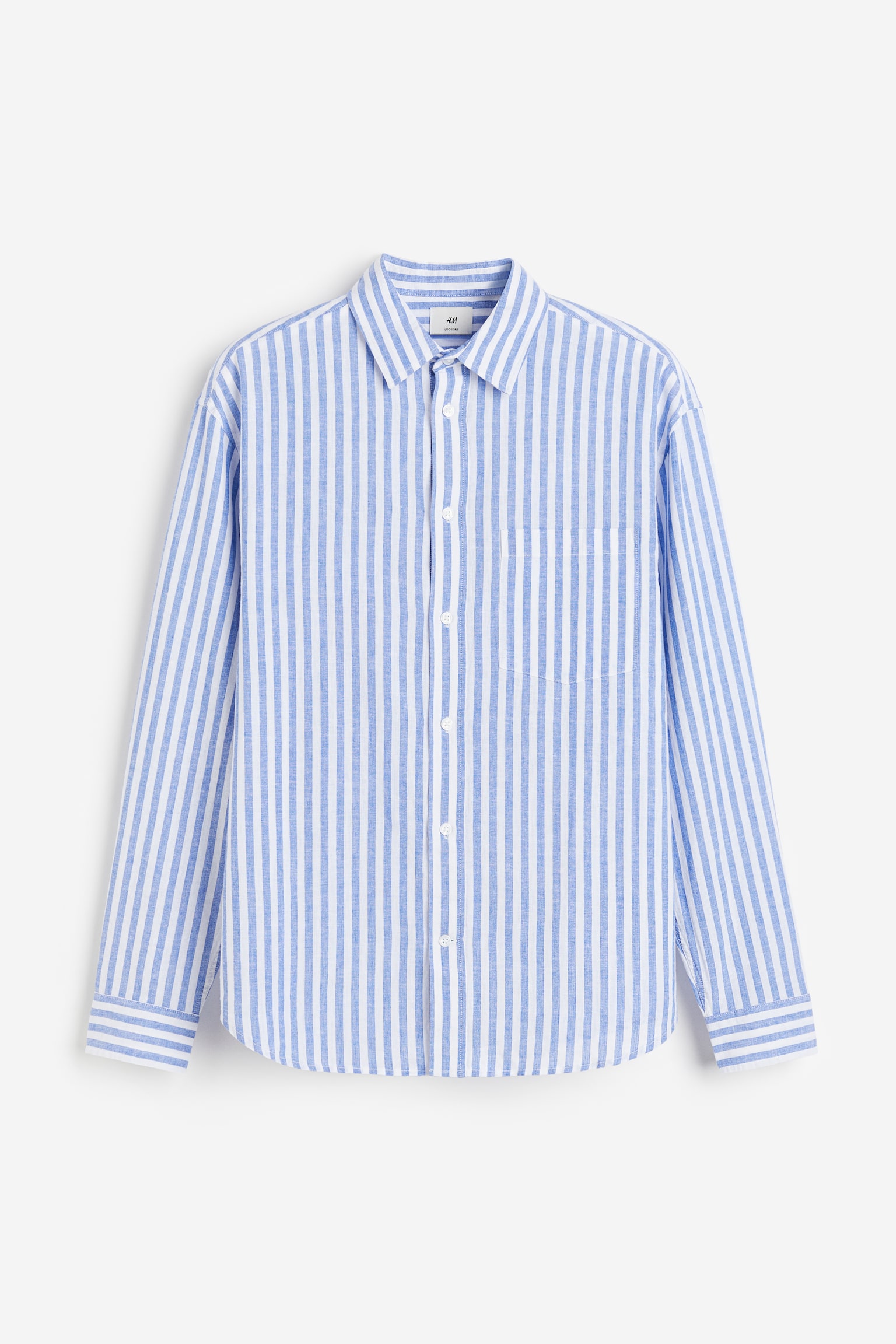 Relaxed Fit Linen Blend Shirt - Light blue/White stripe/Khaki green/Stripe/White/Light blue/Beige - 2