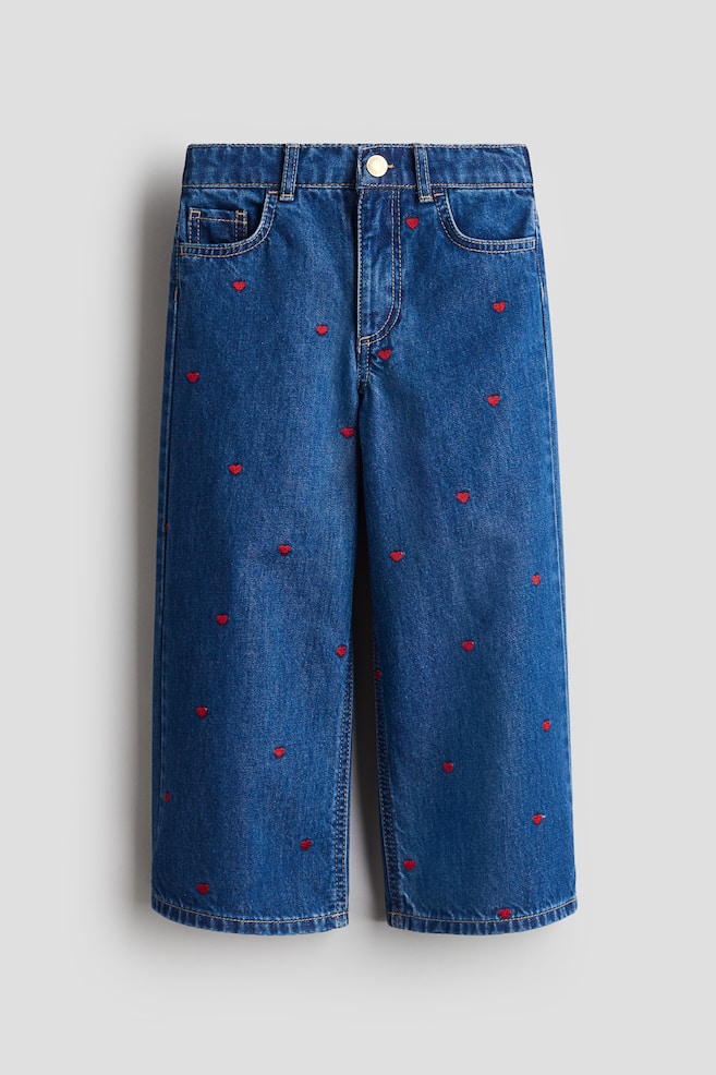 Motif-detail Wide Leg Jeans - Denim blue/Hearts - 1