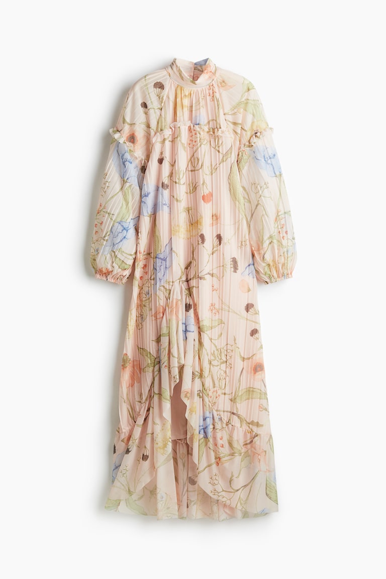 Women's Light apricot/floral Flounce-Trimmed Maxi Dress | H&M US