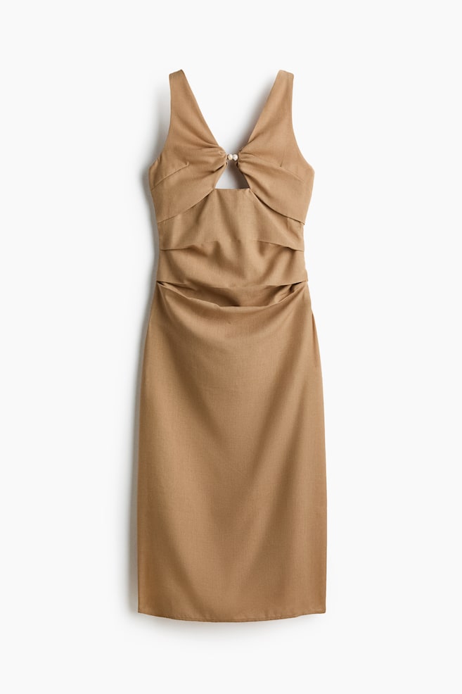 Linen-blend cut-out dress - Dark beige - 1